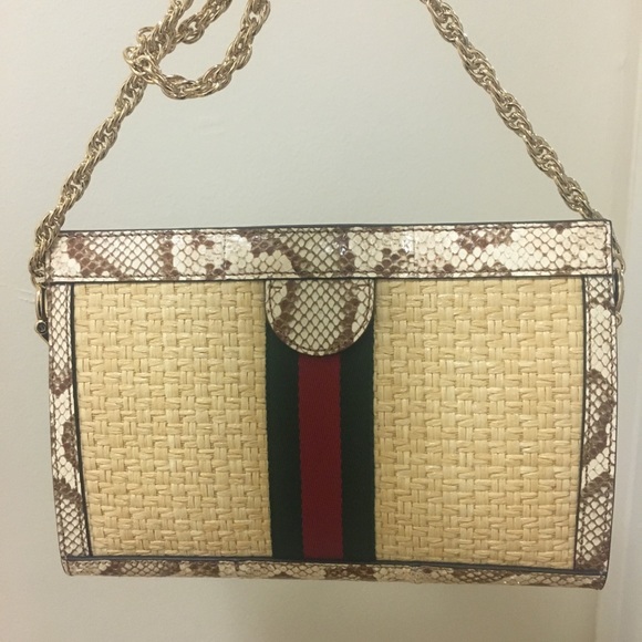 LIMITED EDITION. SPRING COLLECTION. Gucci Ophidia Straw Small Shoulder Bag. - Picture 5 of 9